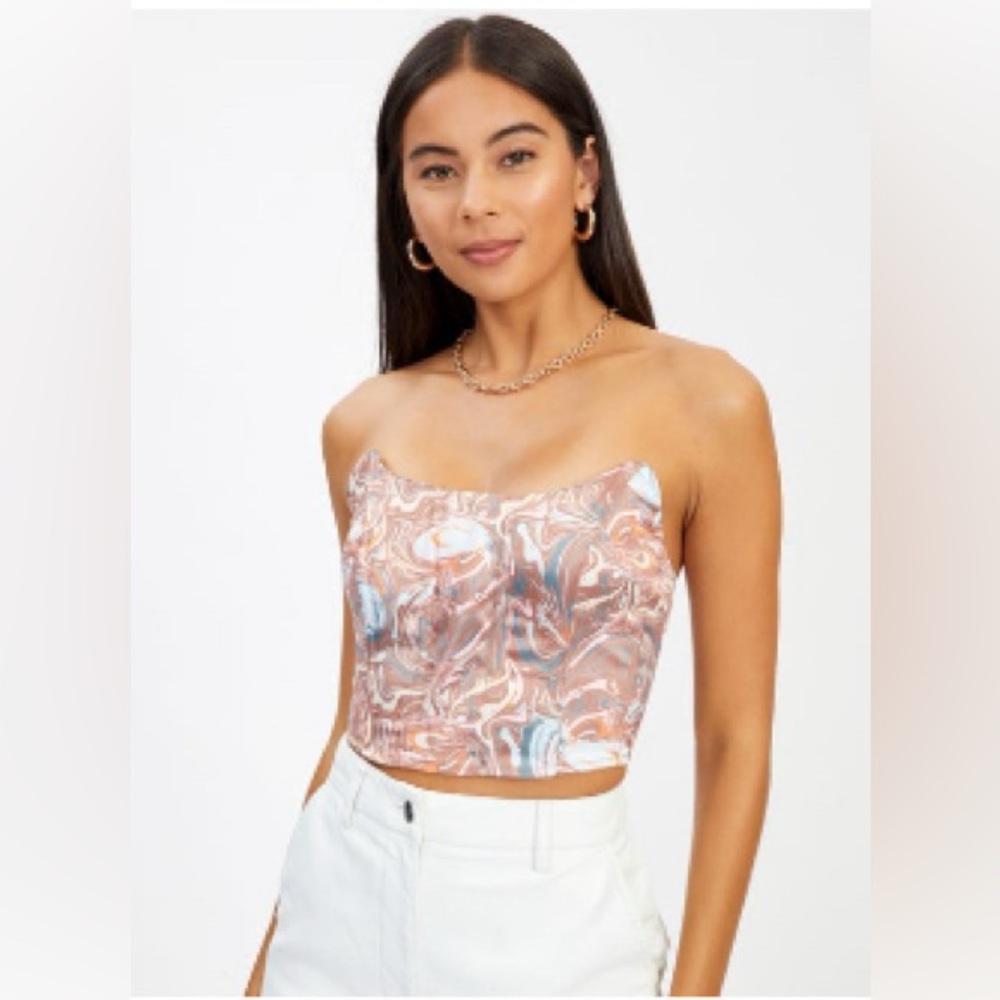 Glassons Marble Lace Up Satin Corset Top